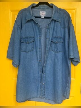 Vintage Real Work Wear Denim Short Sleeve Button Up With Pearl Snaps Size 4XL
